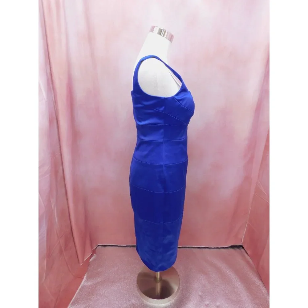 Signature by Sangria Blue Satin Sheath Dress Size 4 Lined Elegant Look - Picture 3 of 10